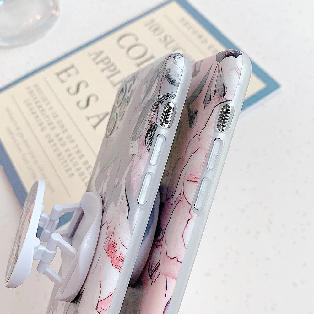 Чехол для телефона в стиле ретро с цветами и держателем iPhone 12 Mini 11 Pro Max XR XS 7 8 Plus