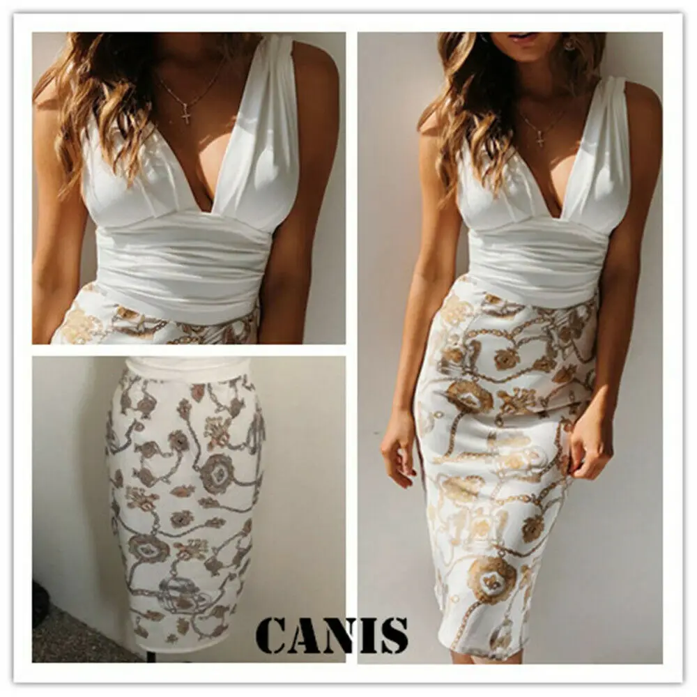 

NEW Summer Spring Dress Sexy Dark V-Neck Women Sleeveless High Waist Floral Print Short Midi Dresses Hot