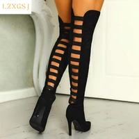 sexy woman long boots women high heel shoes ladies over the knee high booties female fashion zipper stretch bootas spring autumn
