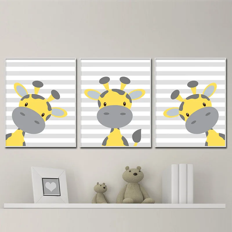 Детский жираф питомник искусство скандинавский постер мультфильм дети желтый и