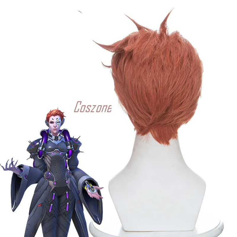 33 см игра OW Overwatch Moira Косплей Короткие термостойкие синтетические парики для волос+ шапочка для парика
