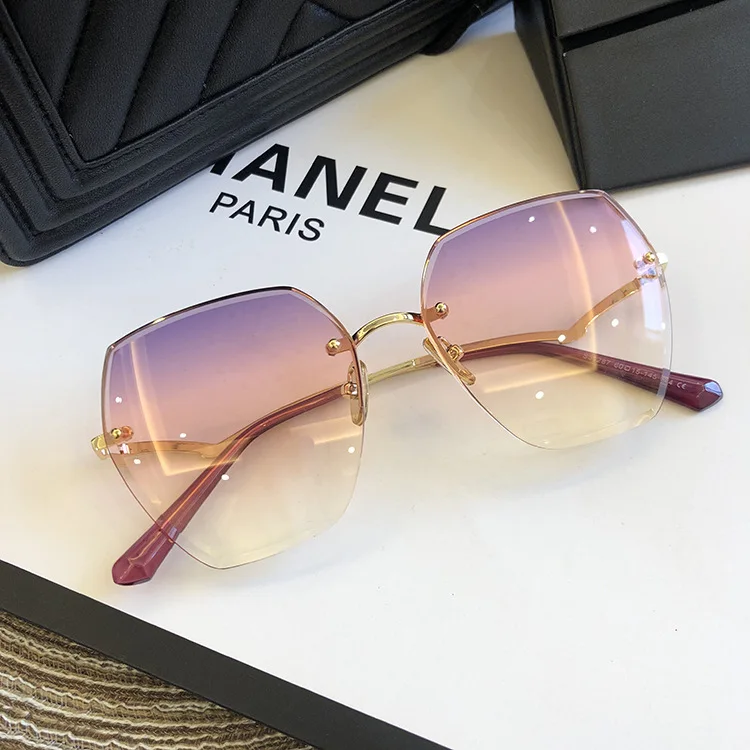 Fashion Rimless Sunglasses For Women Big Luxury Brand Designer UV400 Glasses Female Gradient Shades Women's accessories
