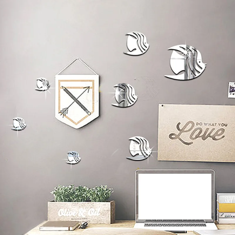 Объемные акриловые зеркальные наклейки в виде рыбки пузыря для ванной комнаты