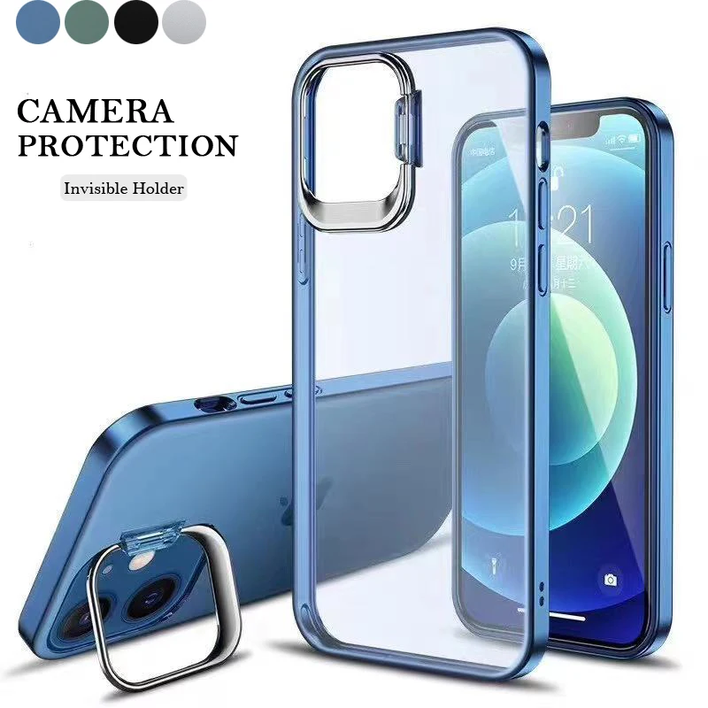 

For iPhone 12 Pro MAX 11 Pro Transparent Camera Protection Case For iPhone 11 Pro MAX 12 Mini Invisible Bracket Holder Cover