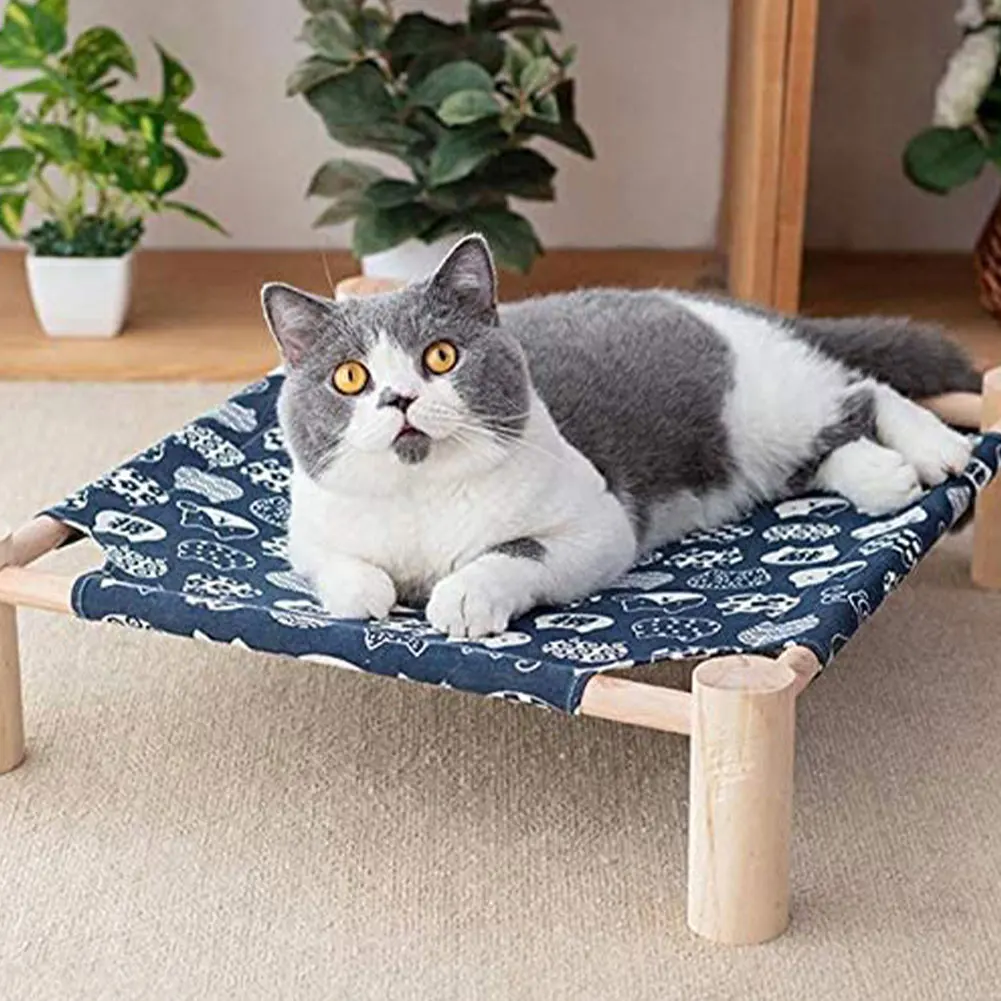 

Eleveted Pet Bed Lounge Cat Dog Sleep Hammock Breathable Cooling Portable Wood Frame Raised Small Lightweight Comfortable Bed