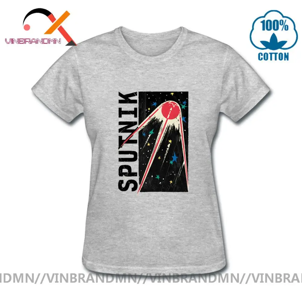 Vintage Sputnik Stars CCCP T shirt woman Personalized Tees Russian Yuri Gagarin T-shirt Custom Retro style Tops Hipster Tee | Женская