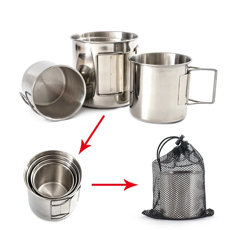 4 шт./компл. чашки из нержавеющей стали Складная ручка для воды пикника барбекю