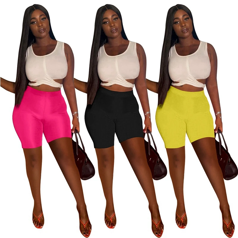 

2021 Summer Solid Color Tracksuit Short Sleeve Crop Top And High Waist Cut Out Bandage Biker Shorts Casual Outfits Plus Size XXL
