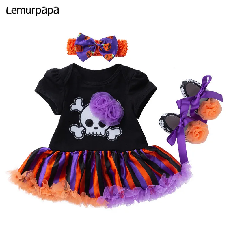 

Newborn Baby Halloween Clothes Romper Skull Skeleton Print Infant Baby tutu Dress Clothing Short sleeve Party Girl Kids Costume