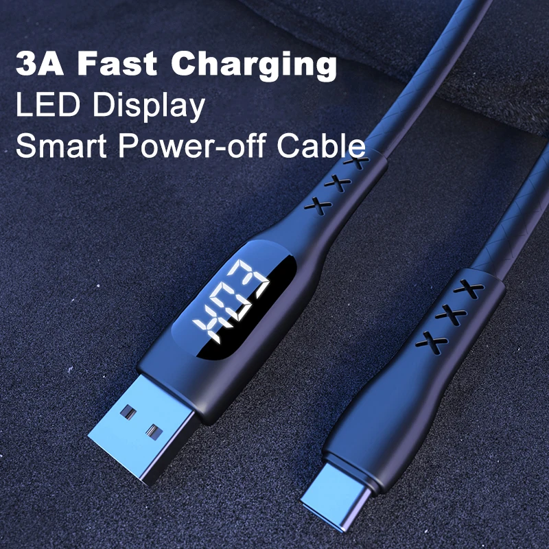 

1,2 M pantalla LED Cable USB 3A Teléfono de carga rápida cargador de Micro USB tipo C Cable de carga LED Digital Pantalla de cor
