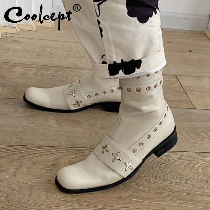 

Женские полусапожки Coolcept из натуральной кожи с металлическим украшением, женская зимняя обувь, крутая модная женская обувь, размер 33-40