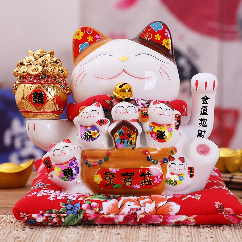 7 5 дюймовый керамический подвижный Кот Манеки Neko орнамент фэн-шуй украшение