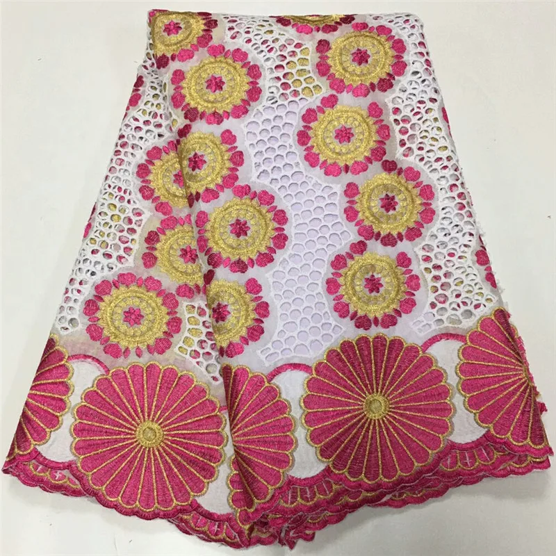 

Swiss Voile Lace with stones HSS6 Good Quality fushia-golden double-colors Dry Lace Fabric popular African 100% Cotton fabric