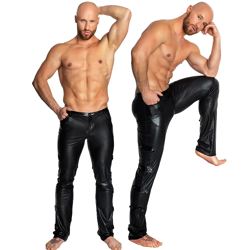 Мужские брюки для ночного клуба мужские кожаные молния черные |