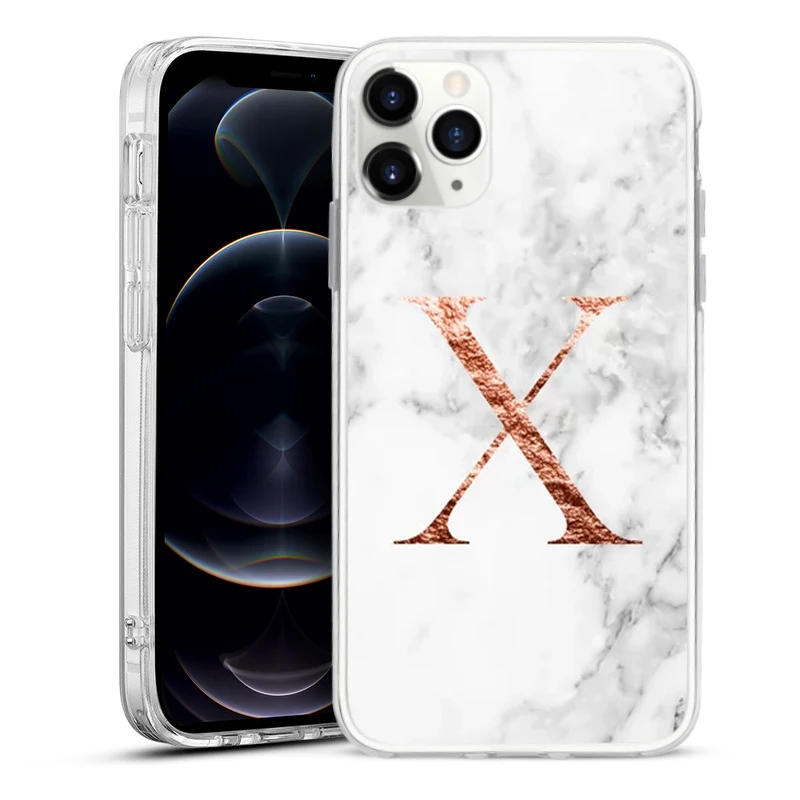 

Letter Monogram A B C D White Marble Soft TPU Phone Case For Coque iPhone 12 Mini 11 12 Pro Max X XR XS Back Cover Fundas Shell