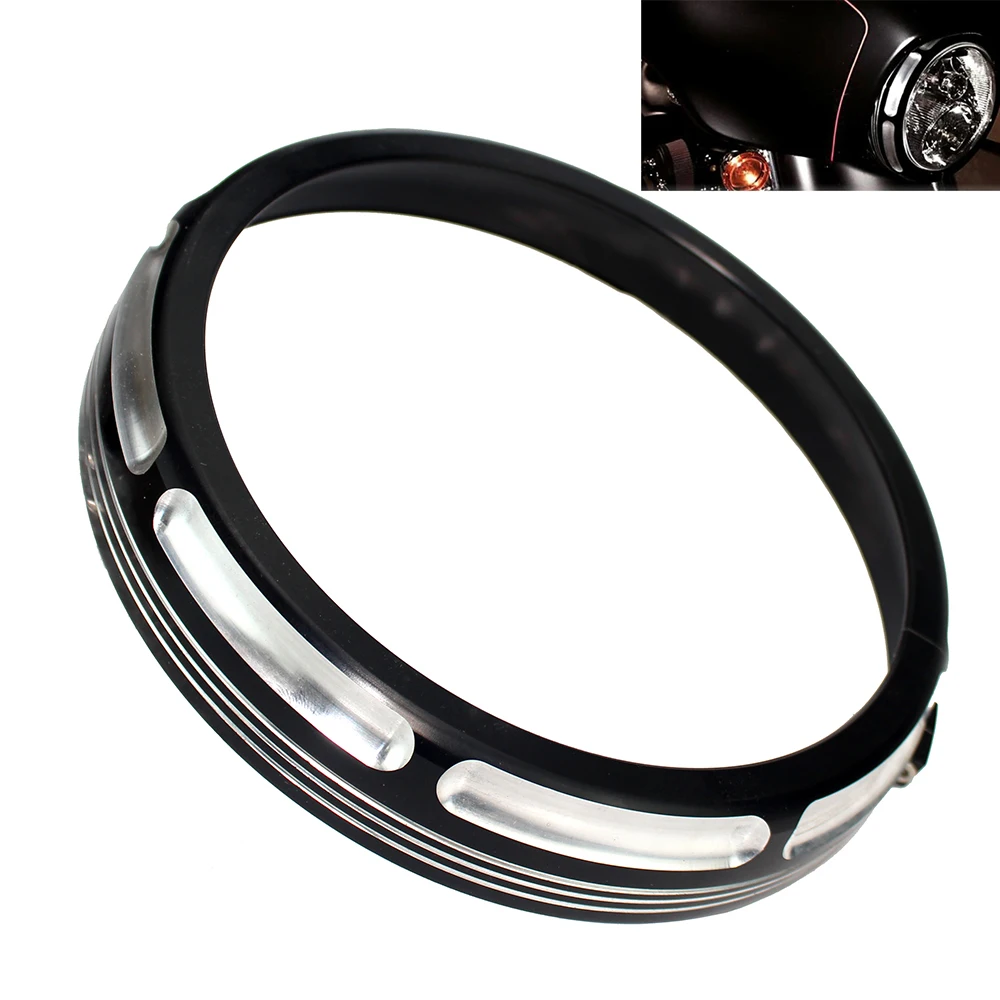 

Motorcycle Black 7" Burst Headlamp Headlight Trim Ring For Harley Touring Electra Street Tri Glide Road King FLHR FLHX FLTXR