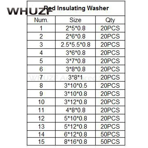 WHUZF 690 шт./компл. M2 M2.5 M3 M4 M5 M6 M8 плоские красные изоляционные шайбы из Красной бумаги