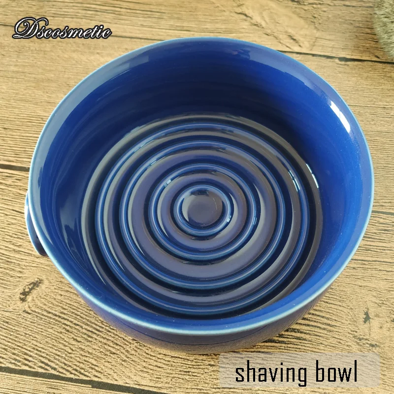 

Dscosmetic Large Diameter blue ceramic Spiral pattern Shaving Bowl