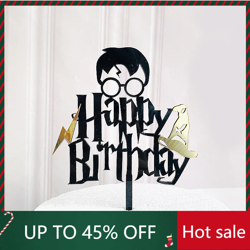 

New Acrylic Birthday Cake Topper Black Boy Magician Happy Birthday Cupcake Toppers for Kids Birthday Party Cake Decorations