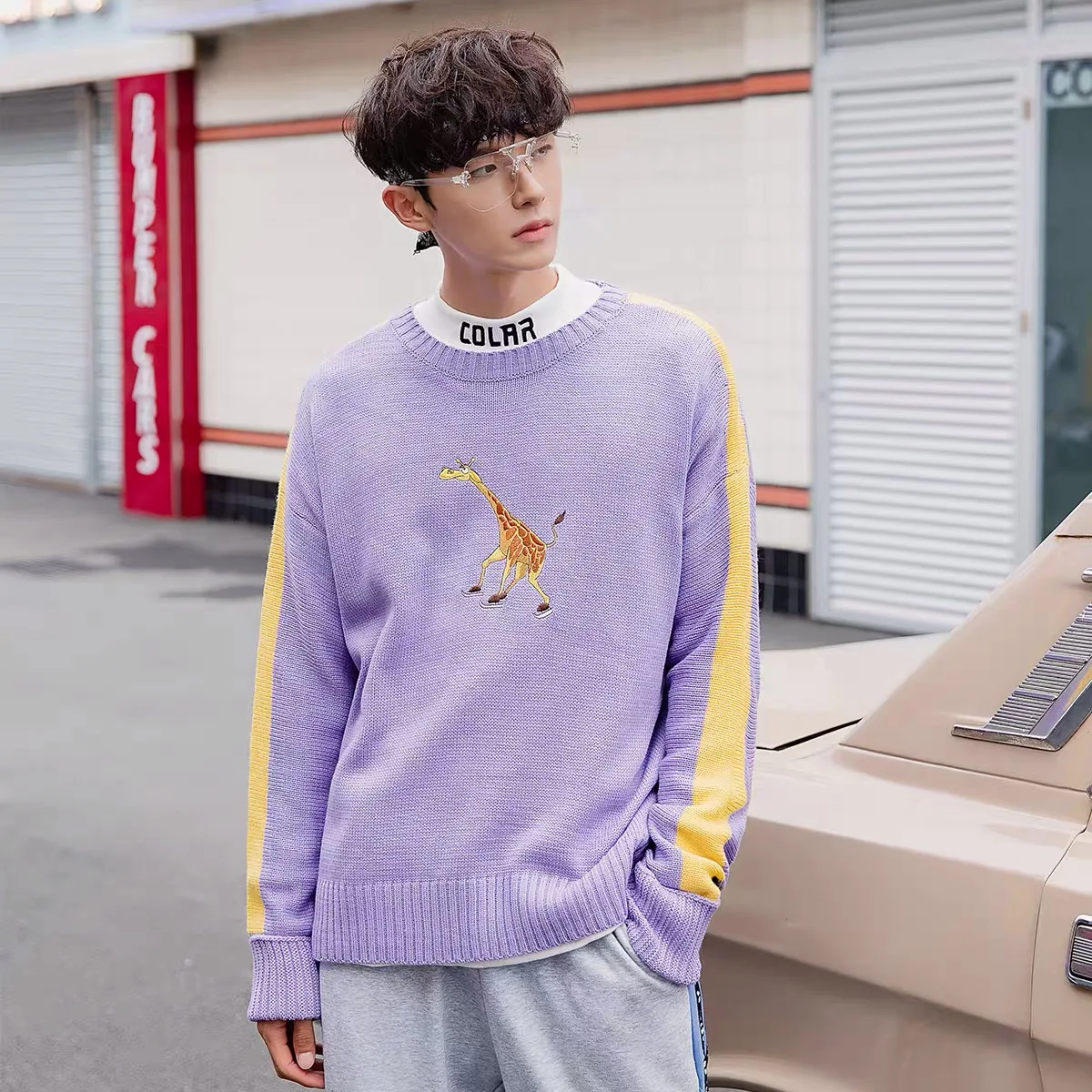 2020 винтажный мультяшный вышитый мужской вязаный свитер пуловеры Harajuku Хип-хоп
