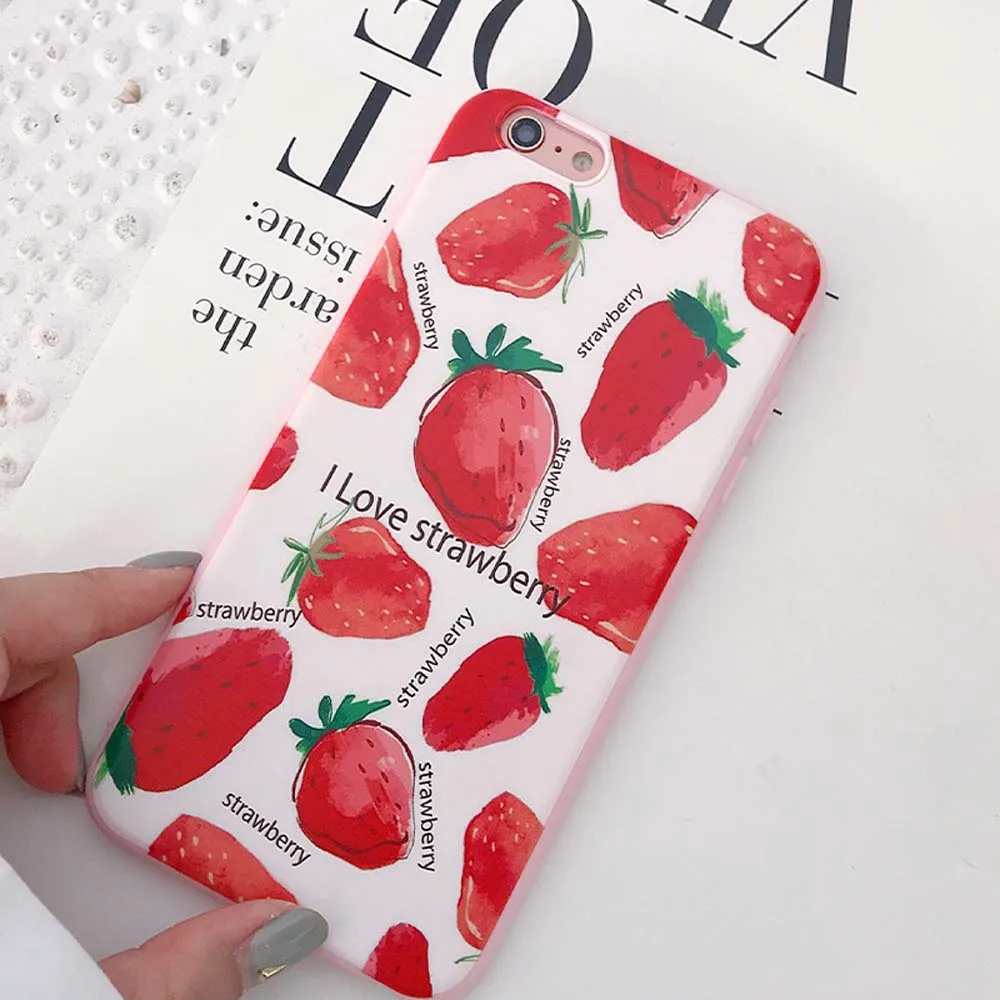 Чехлы с фруктовым принтом клубники для iPhone 7 8 Plus мягкий силиконовый чехол