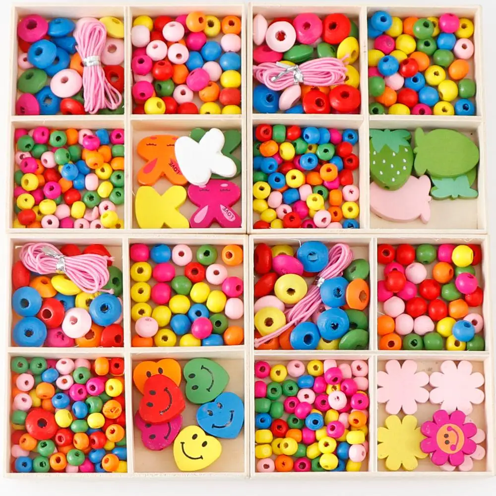 Набор деревянных бусин для детского сада многоцветный креативный пазл