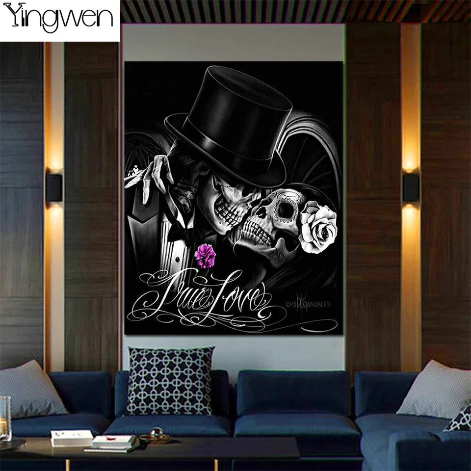 Картины для пар со скелетом любви 5D вышивка крестиком цветок полная Алмазная