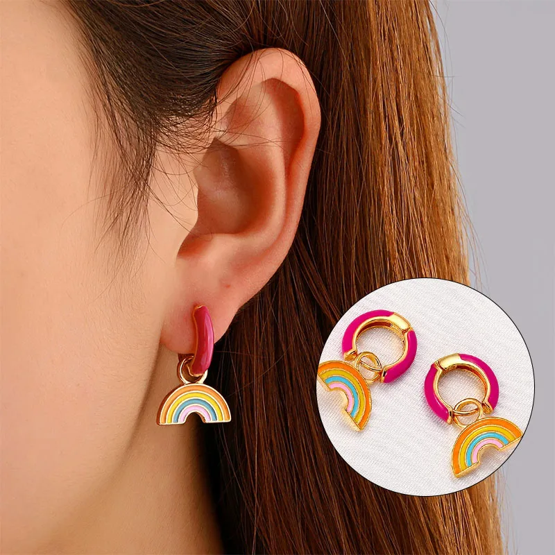 Korean Fashion Rainbow Earrings for Women Cute Multicolor Hanging Drop Earrings Jewelry Accessories 2021 Women's Earring Gifts