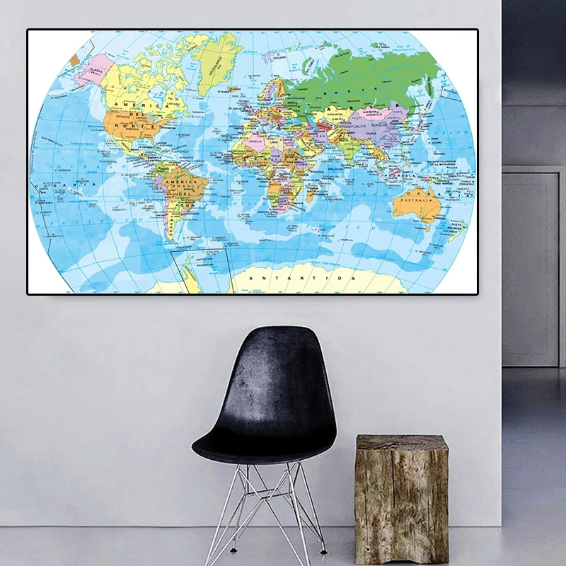 

225*150cm The World Political Map In Spanish Large Poster Non-woven Canvas Painting Wall Decor Home Decoration School Supplies