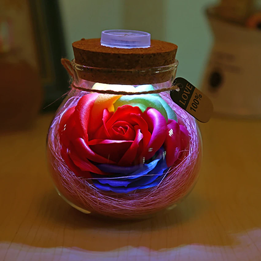 

Colorful Soap Rose LED Mood Light Flower Bottle Lamp Romantic Night Light Decoration Exquisite Gift for Birthday, Anniversary