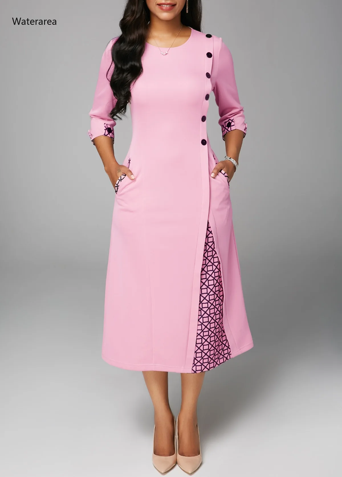 2019 размера плюс новое осеннее женское платье с О-образным вырезом и половинными