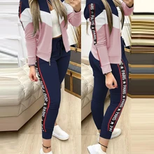 Fashion Tracksuit 2 Piece Set Autumn Winter Zipper Jacket + Long Pants Sports Suit Female Sweatshirt Sportswear Suit For Woman