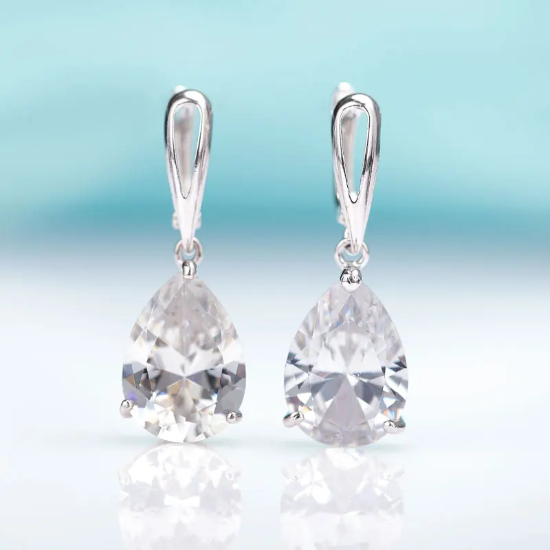 silver white MAIKALE New Water Drop Gradient Blue Long Earrings Women Fashion Rose Gold Fine Jewelry Tourmaline Zircon Glass Dangle Earrings - Окраска металла: silver white