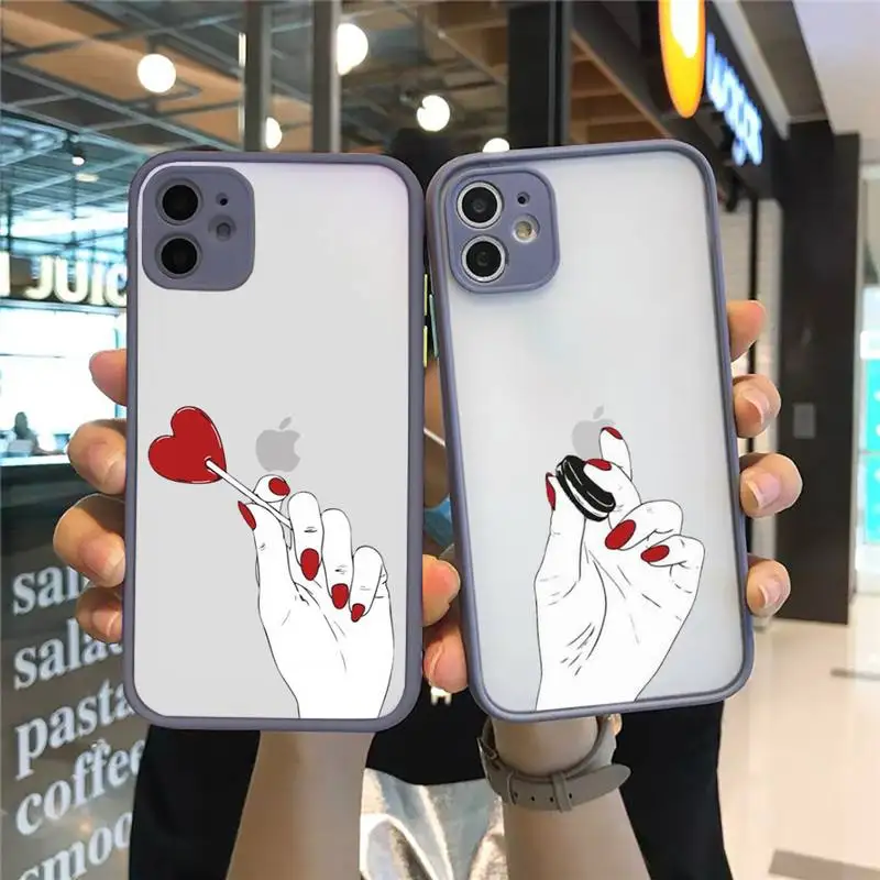 

Hand art daisy Love heart butterfly Phone Case Matte Transparent for iPhone 7 8 11 12 s mini pro X XS XR MAX Plus cover funda