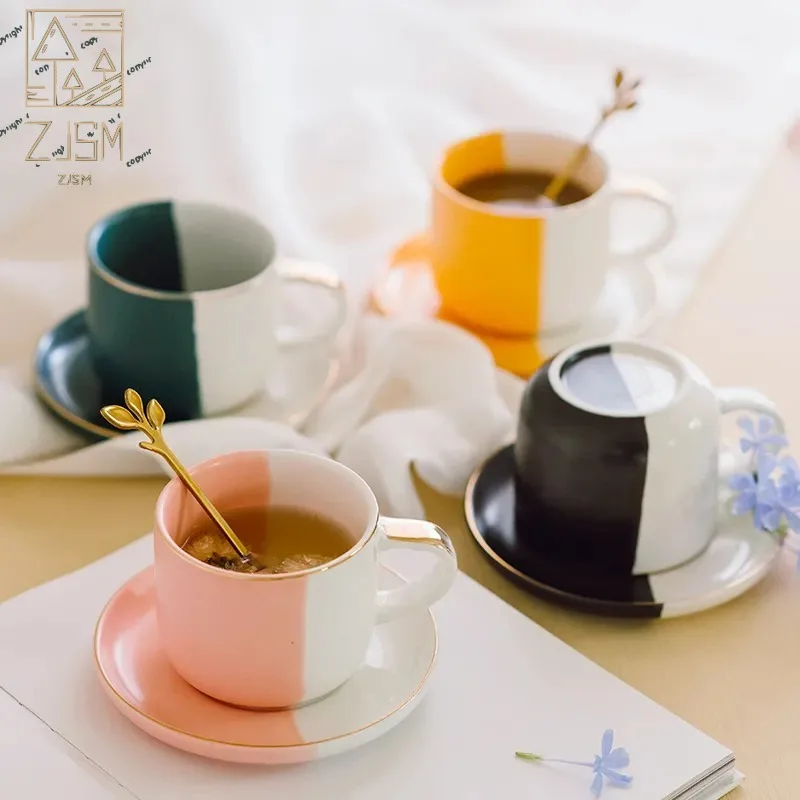 

Coffee Cup and Saucer Set Bring Spoon Simple Fashion Nordic Style Home Breakfast Milk Ceramics Mug Dining Table Tableware