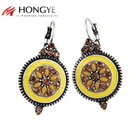hongye 5 s crystal vintage ethnic simulated charms enameling beads clip on drop earrings bijoux for women berserk gift