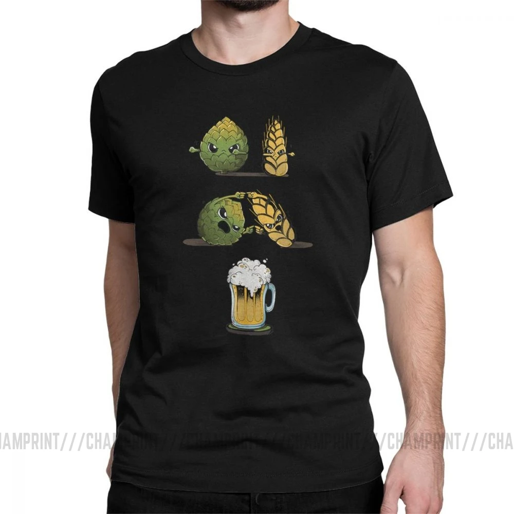 Мужские футболки с надписью «Beer Fusion», Забавные футболки с коротким рукавом и круглым вырезом, футболки из чистого хлопка, одежда в подарок - Цвет: Черный