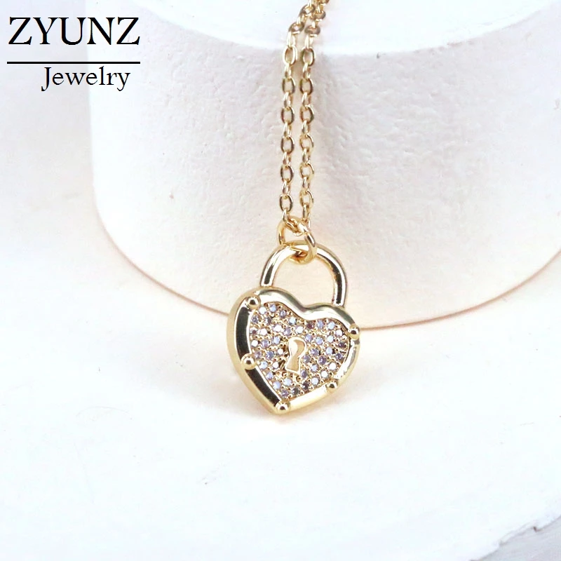 

6 шт., золотистые ювелирные изделия, цирконий, микро проложить CZ, сердце, замок, кулон, ожерелье, висячий замок, подвеска, ювелирные изделия, ож...