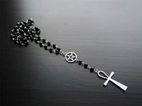 ankh and pentagram rosary necklace wicca pagan rosary black beads charm jewelry for women gift fashion simple jewellery