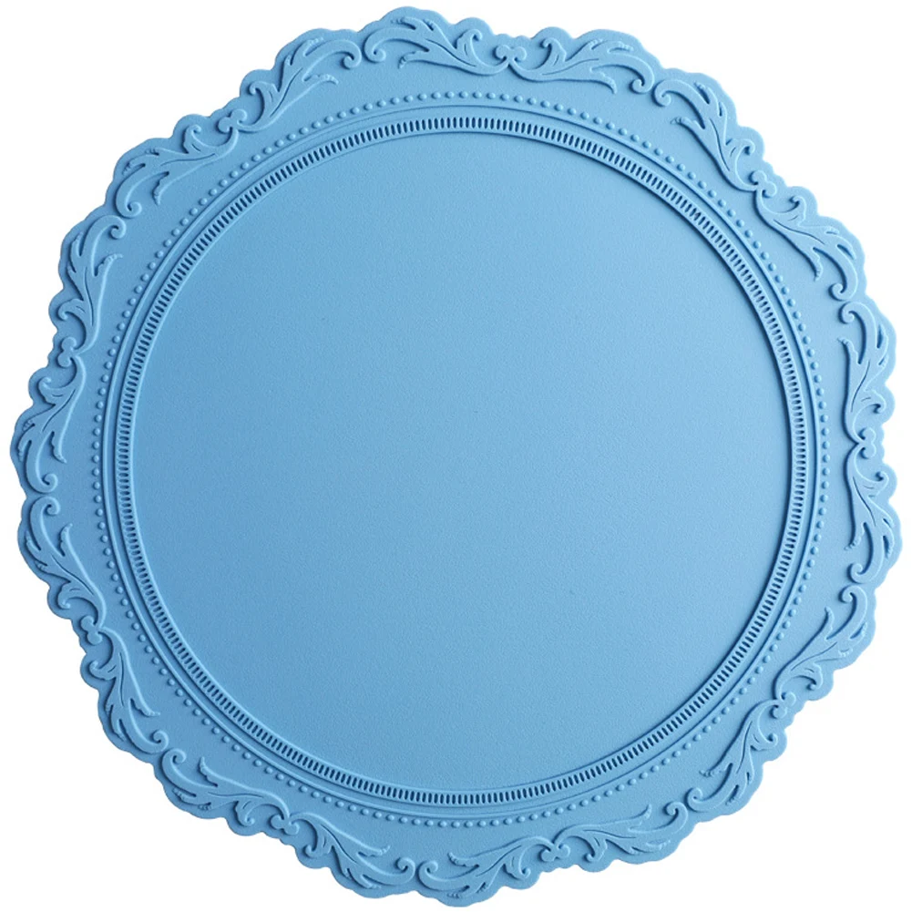

Round Placemats Silicone European Style Embossed Heat Insulation Table Mat Non-slip for Dining Kitchen Table Large thickening