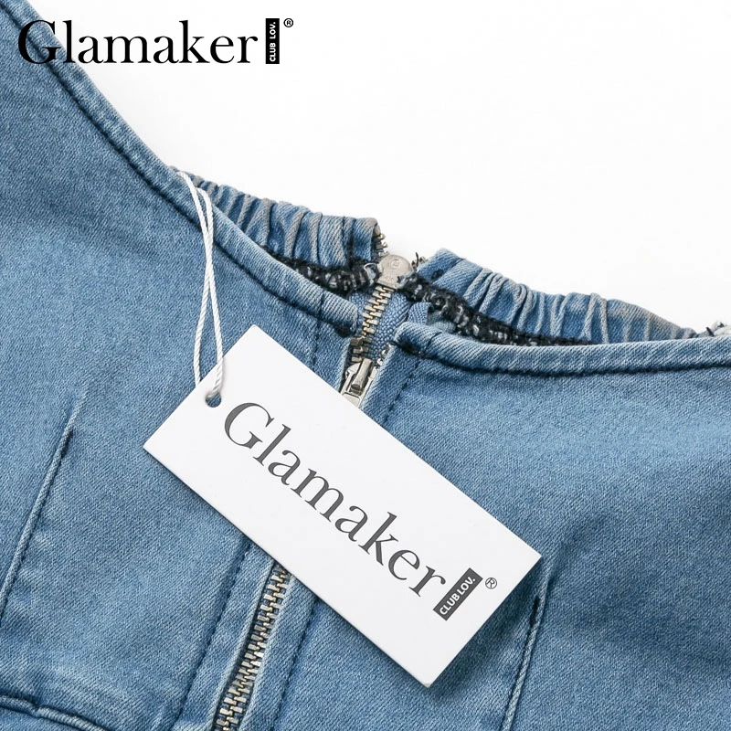 Glamaker, сексуальное облегающее синее джинсовое платье с открытыми плечами, женское осеннее джинсовое платье с пышными рукавами, женские вечерние короткие платья в стиле ретро, vestidos