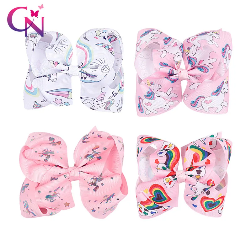 

CN 8pcs/set 5" Unicorn Printed Hair Bows With Clips For Girls Kids Boutique Metalic Hair Clips Hairgrips Hair Accessories