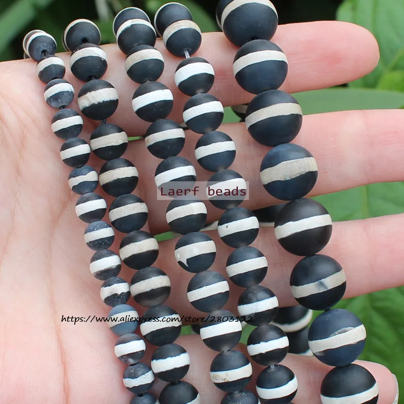 

Natural Frost/Matte Black 1Line Dzi Agate 6-12mm Round space beads, For DIY Necklace Bracelet Jewelry Making !