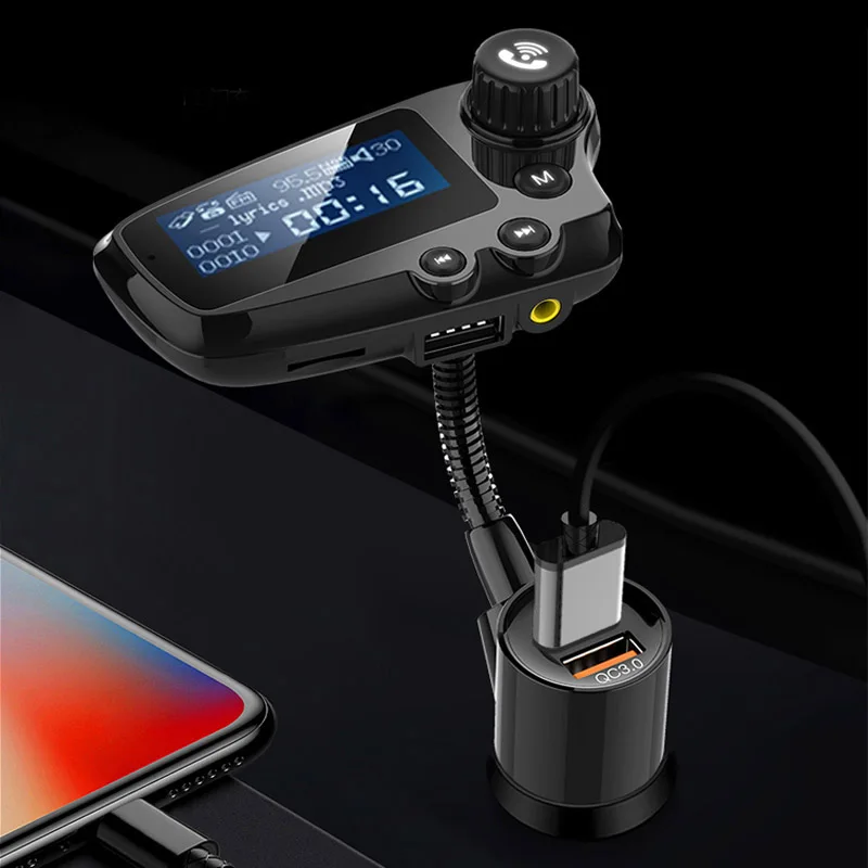 JaJaBor FM передатчик Bluetooth 5,0 автомобильный комплект громкой связи вызова AUX стерео A2DP большой экран дисплей QC3.0 Быстрая зарядка