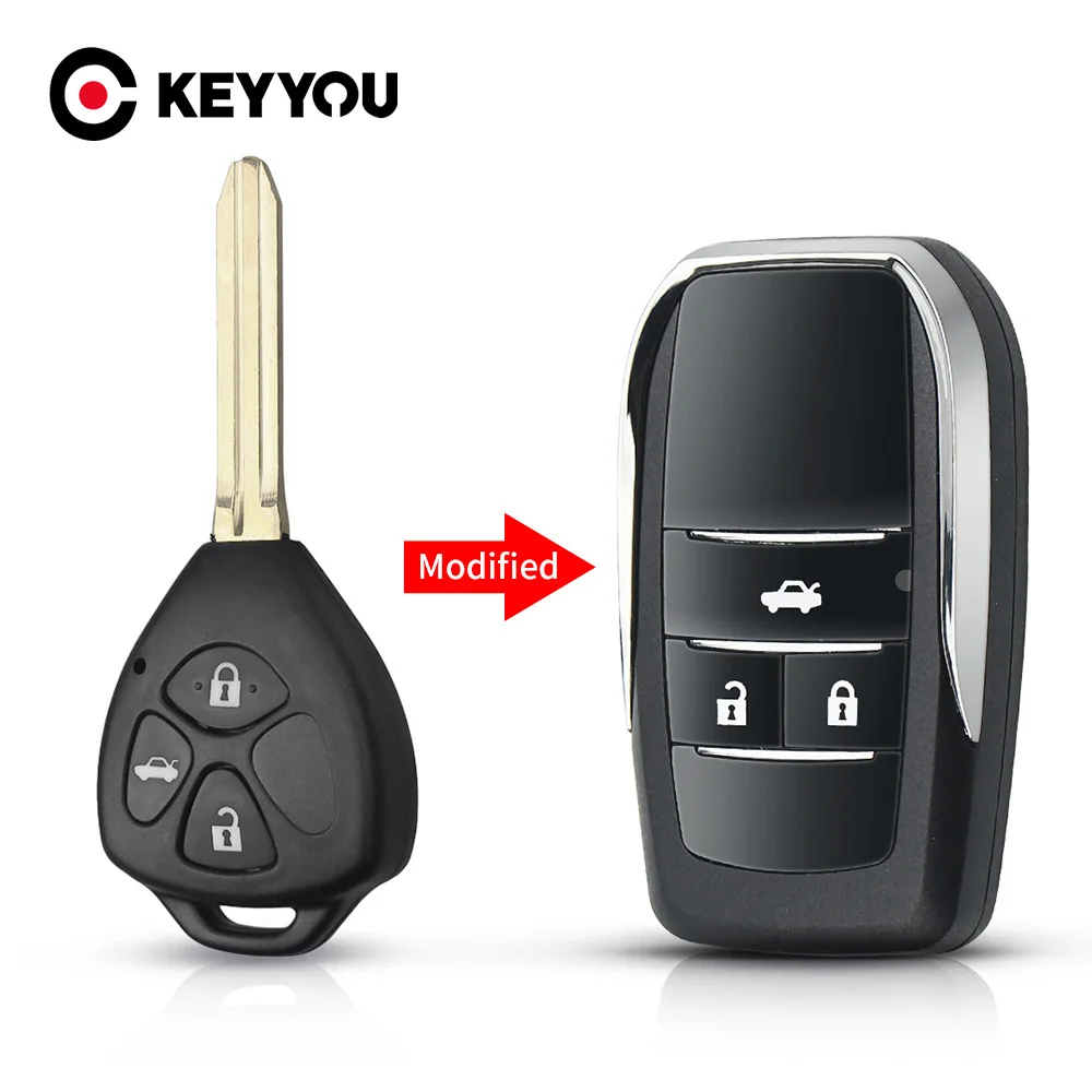 

KEYYOU For Toyota Camry RAV4 Yaris Prado Tarago Corolla REIZ Crown Avalon Venza 3 Buttons Remote Car Key Case Shell FOB