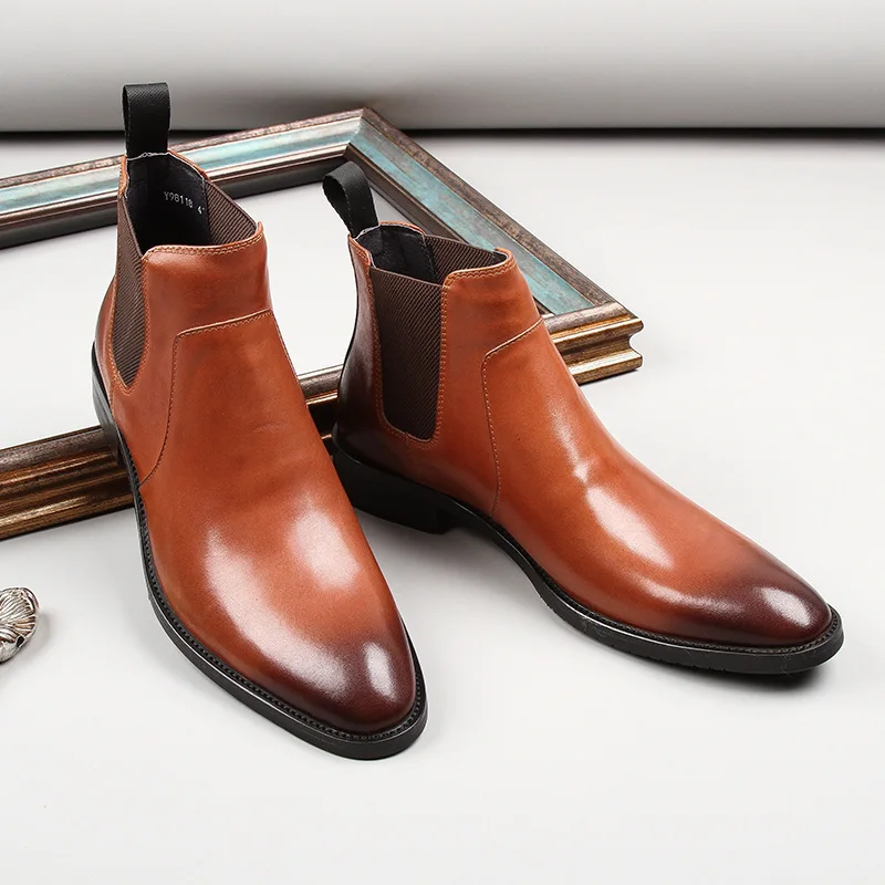 

New British Style Men Boots Luxury Genuine Cow Leather Handmade 2022 Autumn Wedding Casual Black Brown Slip on Botas for Male