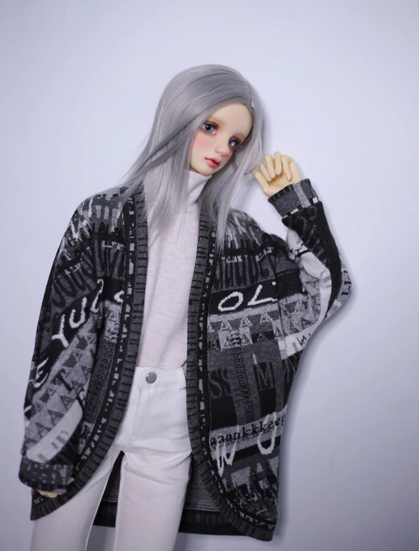 

BJD doll clothes for 1/3 1/4 1/6 MSD Uncle size black and grey pattern rounded hem bat cardigan doll accessories