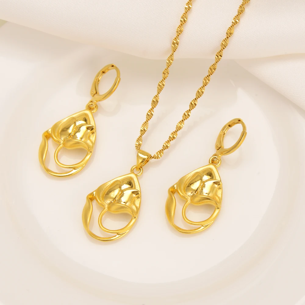 

african vintage flower butterfly Pendant Necklace Gold Color Jewelry for Women wedding bridal party jewelry sets girls Gift
