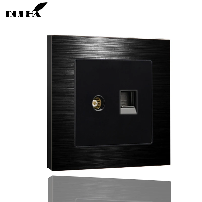 

Computer Ethernet & Television Wall Socket Satin Metal Panel Electric RJ45 Data Internet Network + TV Aerial Jack Coaxial Outlet