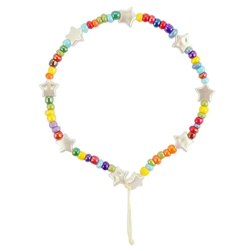 

2021 New Colorful Beaded Phone Chain Soft Clay Plastic Pentagram Bracelet for Women Mobile Phone Wrist Rope Chain Gift Jewelry